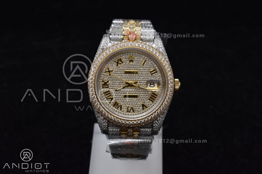 TWD 41mm Best Version Diamond DateJust Roman Dial 2 Tone Yellow Gold