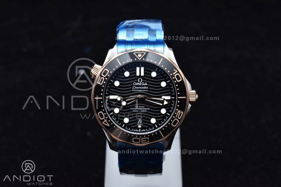 Seamaster Diver 300M SS/RG VSF 1:1 Best Edition Black Ceramic Black Dial on SS Bracelet A8800