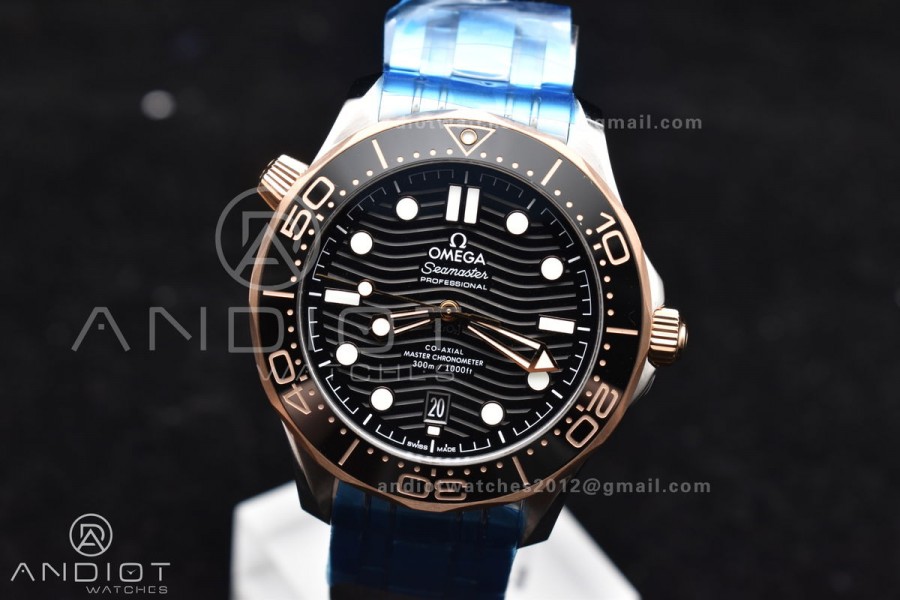 Seamaster Diver 300M SS/RG VSF 1:1 Best Edition Black Ceramic Black Dial on SS Bracelet A8800