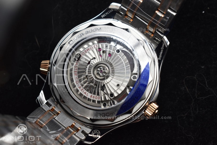 Seamaster Diver 300M SS/RG VSF 1:1 Best Edition Black Ceramic Black Dial on SS Bracelet A8800
