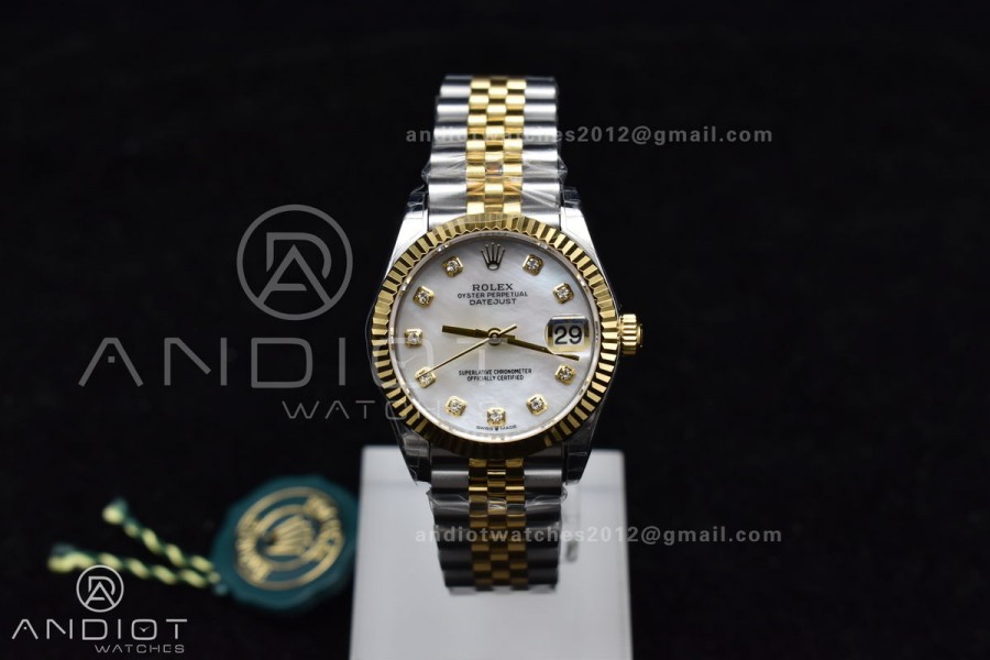 DateJust 31 Ladies 278271 GSF 316L Steel MOP Diamond Dial On YG President Bracelet