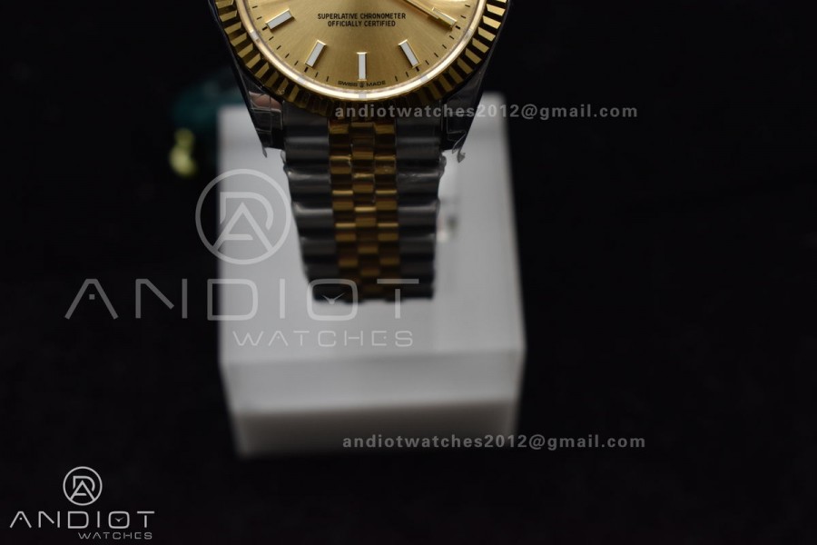 DateJust 31 Ladies 278273 GSF 316L Steel Gold Dial Stick Markers On YG President Bracelet