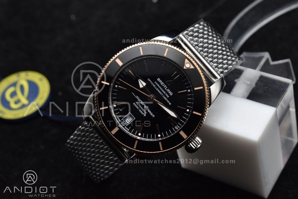 SuperOcean Heritage II BLSF 42mm SS Black Dial Bla...