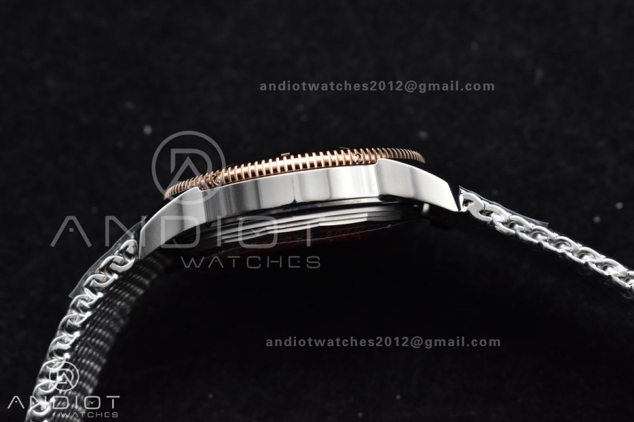 SuperOcean Heritage II BLSF 42mm SS Black Dial Black Ceramic Bezel on RG Bezel and Rubber Bracelet A2824