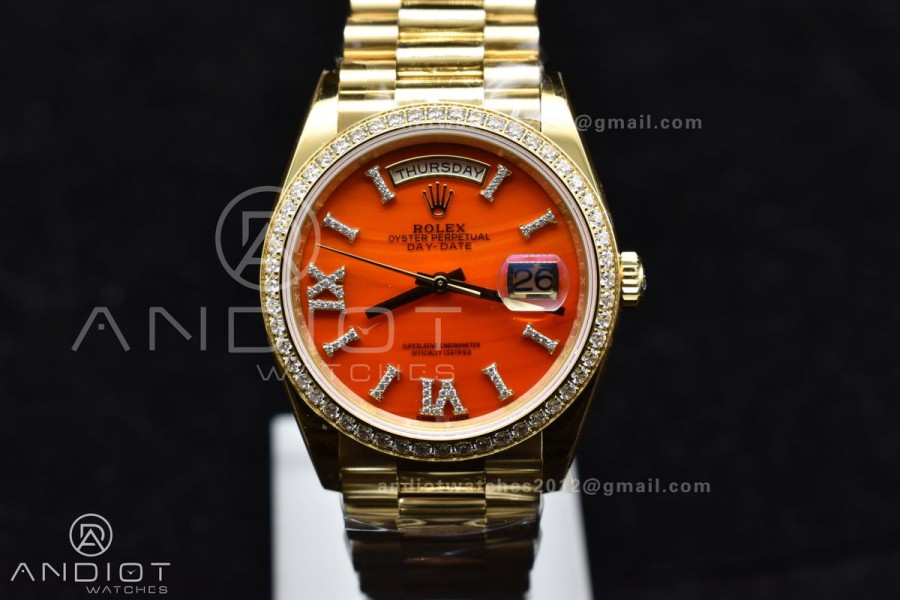 Day Date 36 YG RAF 1:1 Best Edition Red Carnelian Dial on YG Bracelet A2836