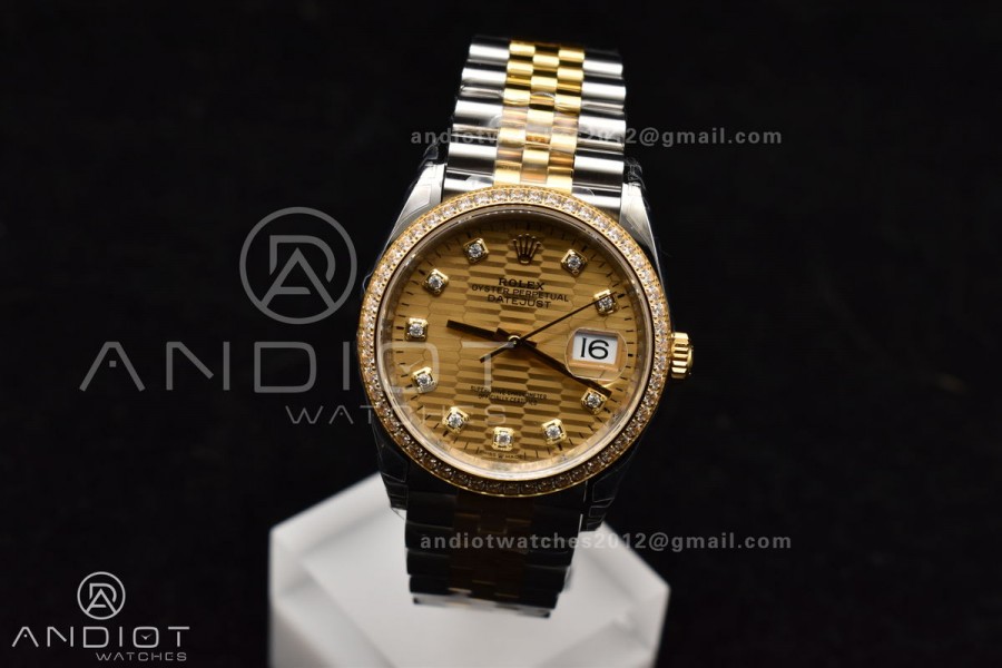 DateJust 36 SS 126283rbr VSF 1:1 Best Edition 904L Steel YG Textured Diamonds Dial on Jubilee Bracelet VS3235