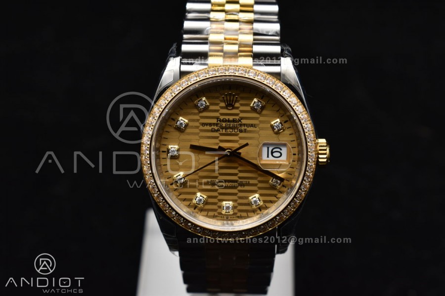 DateJust 36 SS 126283rbr VSF 1:1 Best Edition 904L Steel YG Textured Diamonds Dial on Jubilee Bracelet VS3235