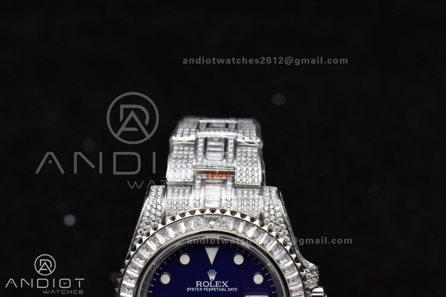 Submariner 40mm Full Diamonds SS AMGF Best Edition Blue Dial On Bracelet On VR3135