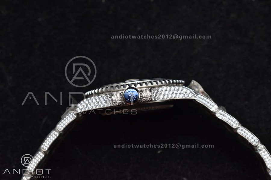 Submariner 40mm Full Diamonds SS AMGF Best Edition Blue Dial On Bracelet On VR3135