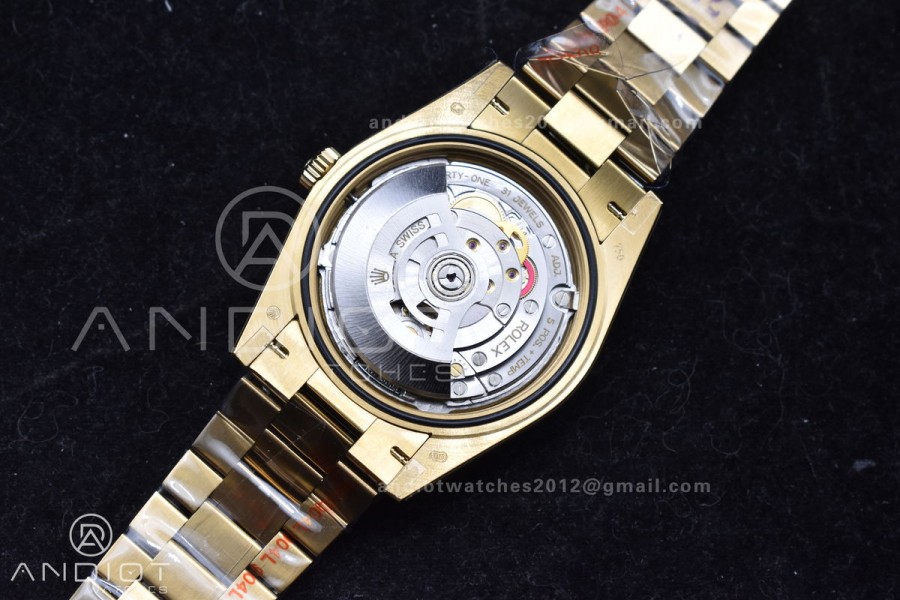 DayDate 40 YG GMF Gain Weight 904L Steel Green Dial Roman Markers on President Bracelet A3255 V2