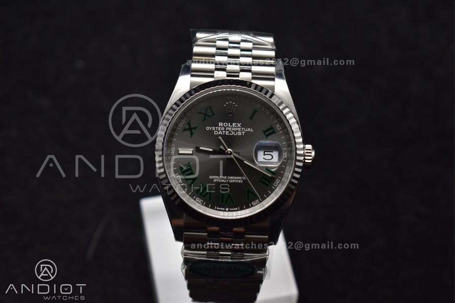 DateJust 36 126234 Clean 1:1 Best Edition 904L Steel Gray Dial Green Roman Markers on Jubilee Bracelet VR3235