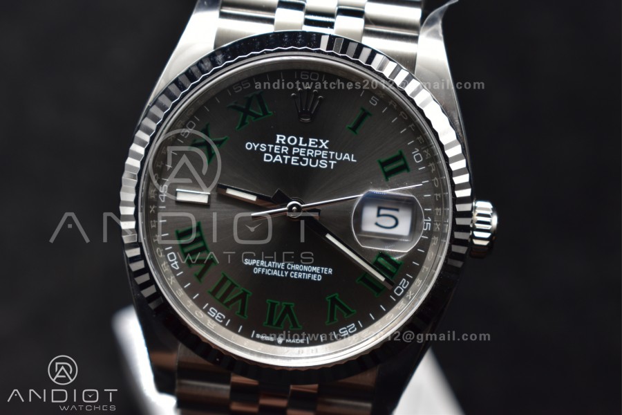 DateJust 36 126234 Clean 1:1 Best Edition 904L Steel Gray Dial Green Roman Markers on Jubilee Bracelet VR3235