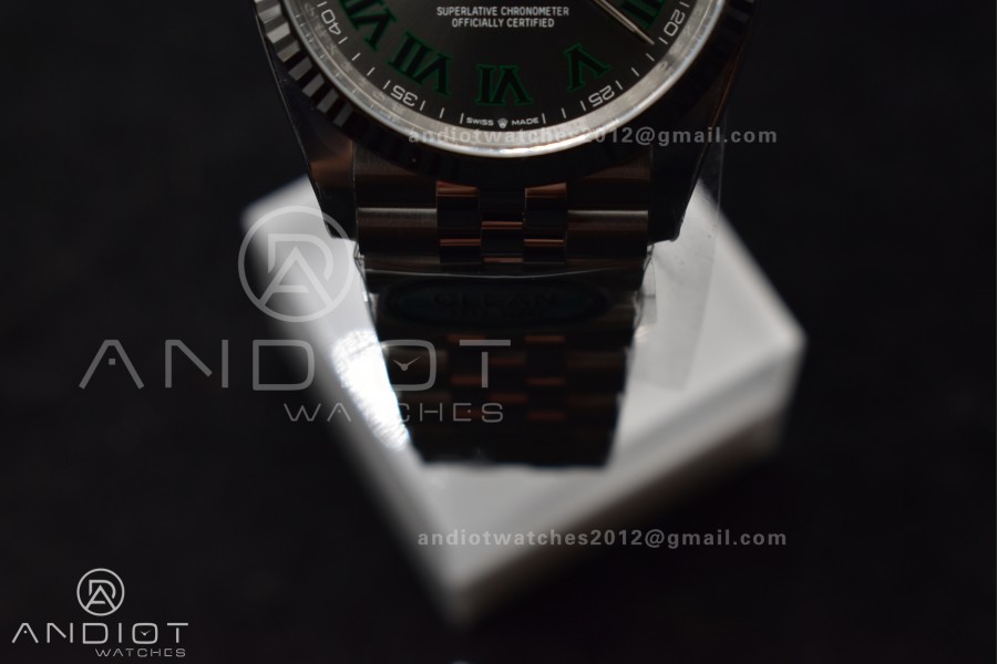 DateJust 36 126234 Clean 1:1 Best Edition 904L Steel Gray Dial Green Roman Markers on Jubilee Bracelet VR3235