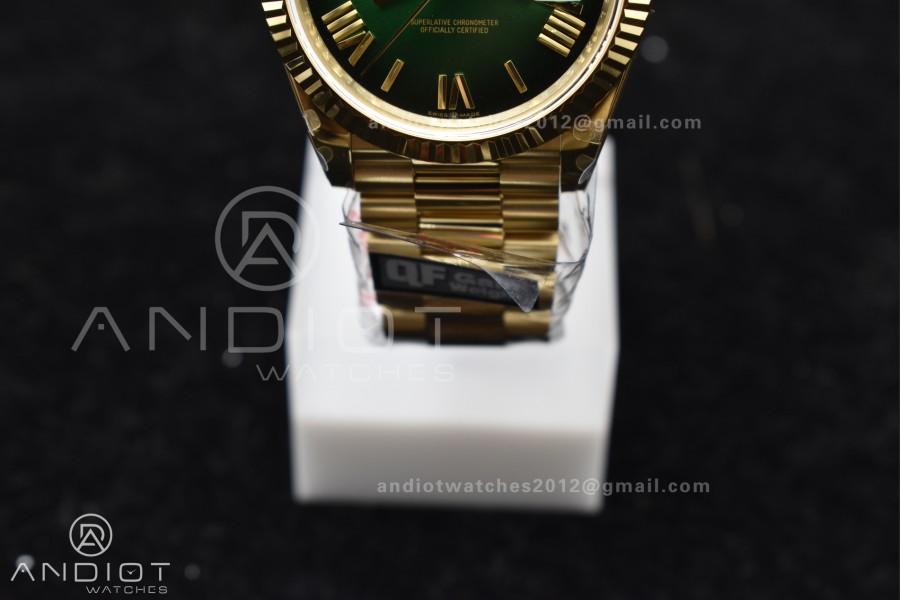 DayDate 40 YG QF Best Edition 904L Steel Green/Black Dial on President Bracelet A2836 V4 (Gain Weight)