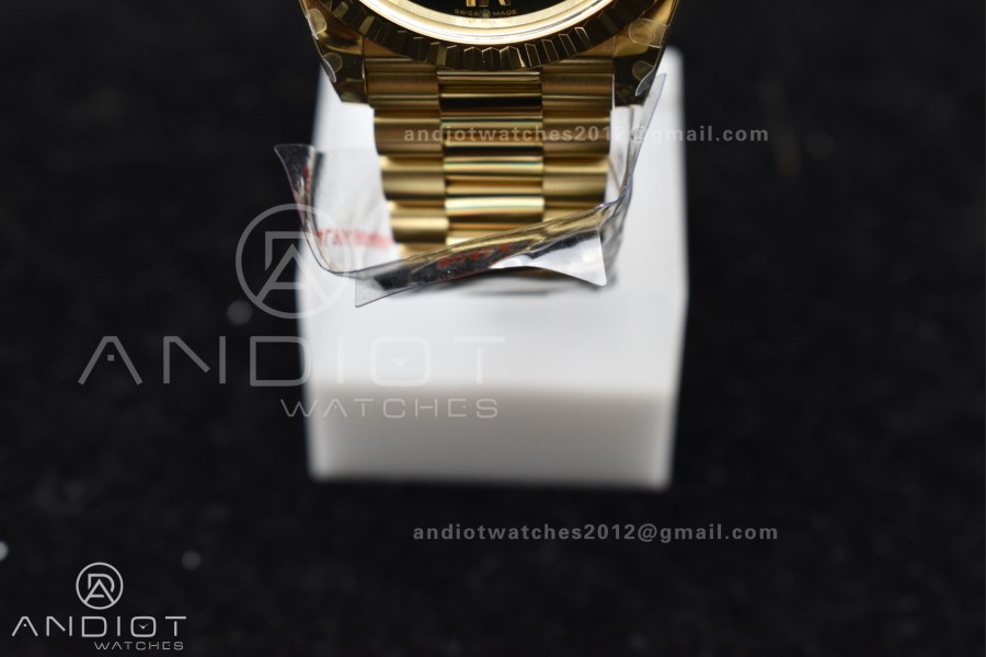 DayDate 40 YG QF Best Edition 904L Steel Green/Black Dial on President Bracelet A2836 V4 (Gain Weight)