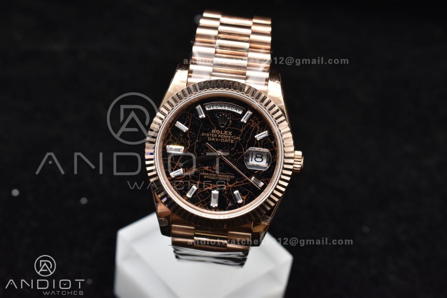 DayDate 40 RG GMF 904L Steel Meteorite Dial Crystal Markers On President Bracelet A3255