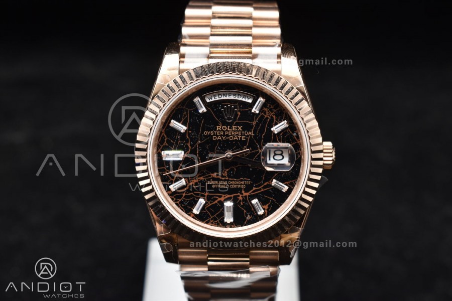 DayDate 40 RG GMF 904L Steel Meteorite Dial Crystal Markers On President Bracelet A3255