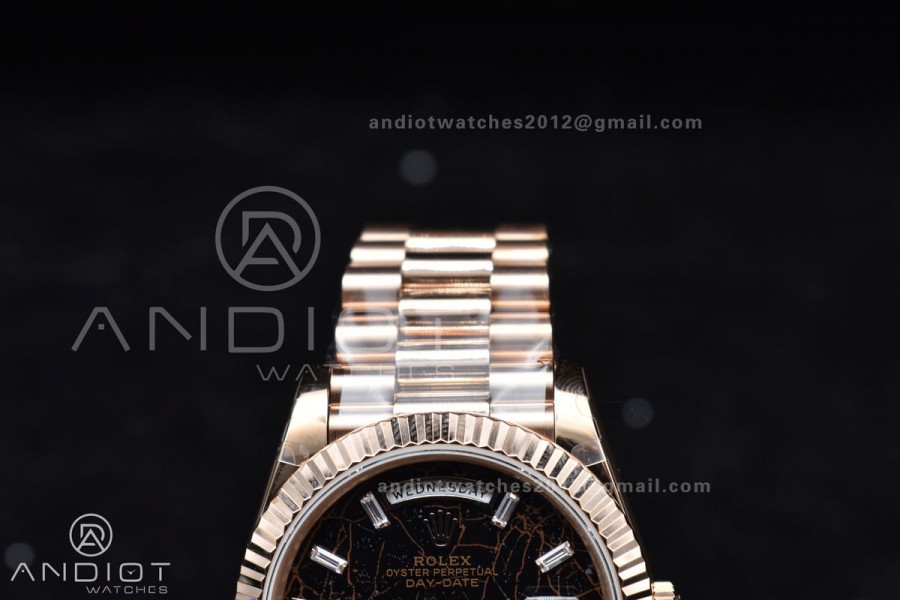 DayDate 40 RG GMF 904L Steel Meteorite Dial Crystal Markers On President Bracelet A3255