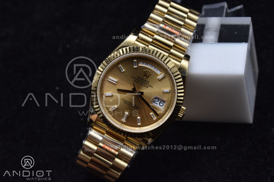 DayDate 40 YG GMF Gain Weight 904L Steel Gold Dial Diamond Markers On President Bracelet A3255 V2