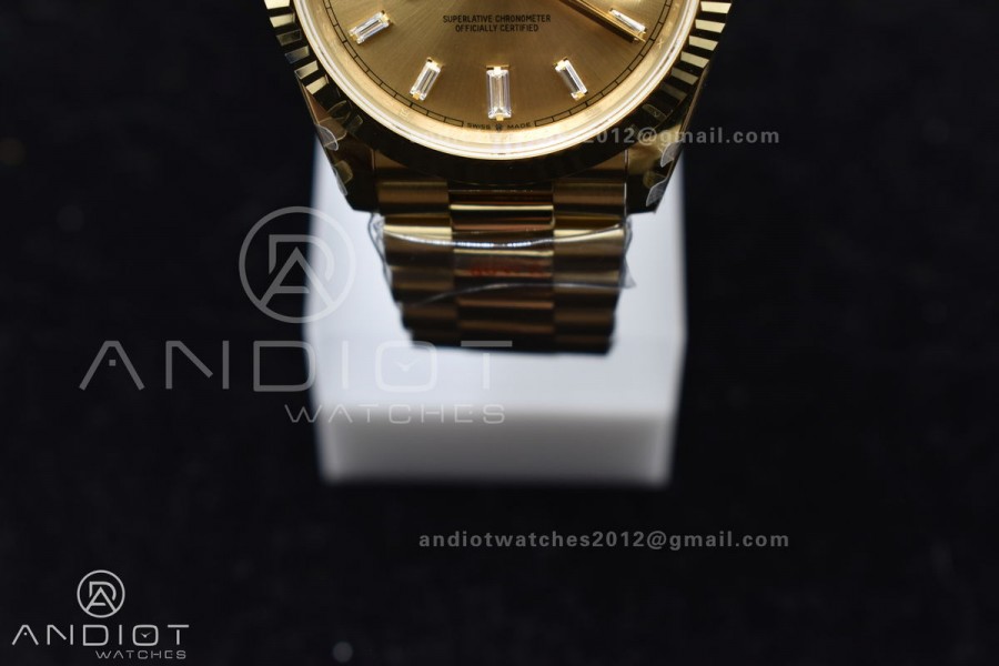 DayDate 40 YG GMF Gain Weight 904L Steel Gold Dial Diamond Markers On President Bracelet A3255 V2