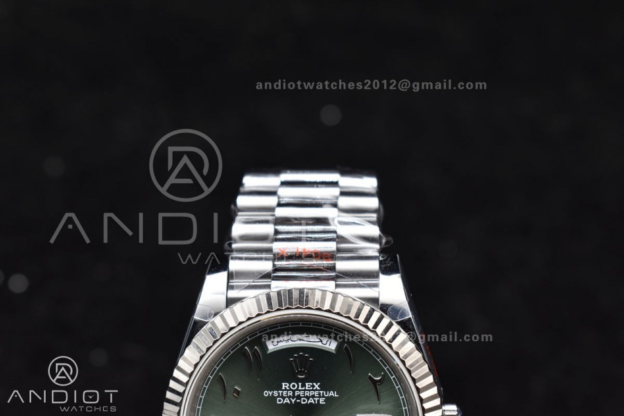 DayDate 40 SS JDF 904L Steel Green Arabic Dial on President Bracelet VR3255 V3 (Gain Weight)