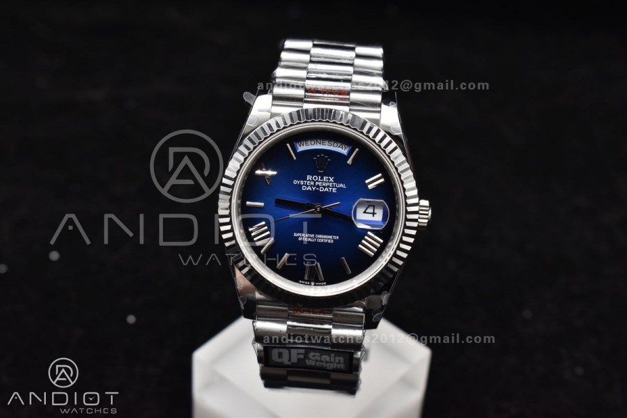 DayDate 40 SS QF Best Edition 904L Steel Blue/Black Dial on President Bracelet A2836 V4 (Gain Weight)