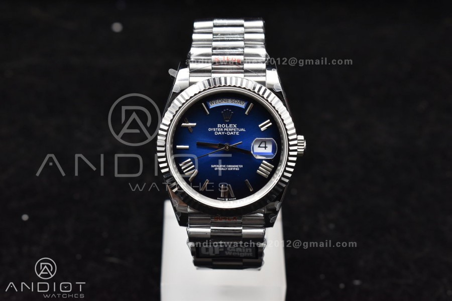 DayDate 40 SS QF Best Edition 904L Steel Blue/Black Dial on President Bracelet A2836 V4 (Gain Weight)