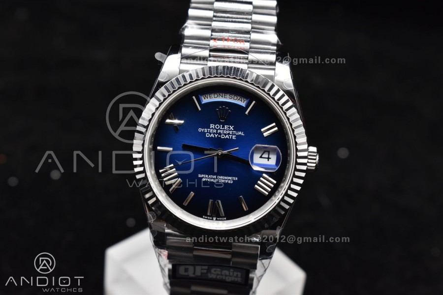 DayDate 40 SS QF Best Edition 904L Steel Blue/Black Dial on President Bracelet A2836 V4 (Gain Weight)