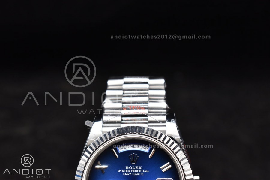DayDate 40 SS QF Best Edition 904L Steel Blue/Black Dial on President Bracelet A2836 V4 (Gain Weight)