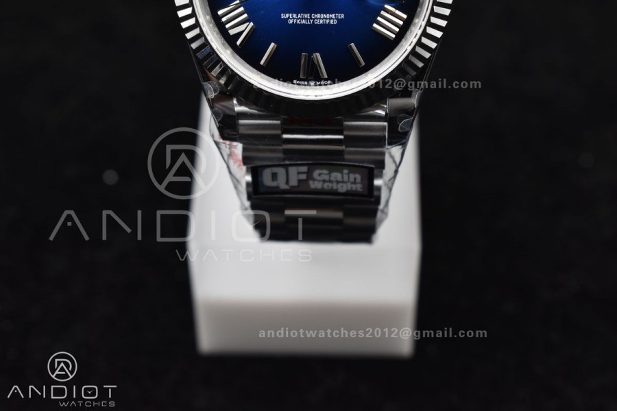 DayDate 40 SS QF Best Edition 904L Steel Blue/Black Dial on President Bracelet A2836 V4 (Gain Weight)