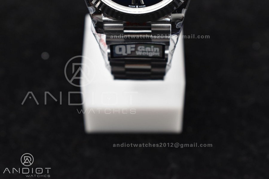 DayDate 40 SS QF Best Edition 904L Steel Blue/Black Dial on President Bracelet A2836 V4 (Gain Weight)