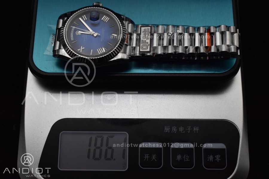 DayDate 40 SS QF Best Edition 904L Steel Blue/Black Dial on President Bracelet A2836 V4 (Gain Weight)