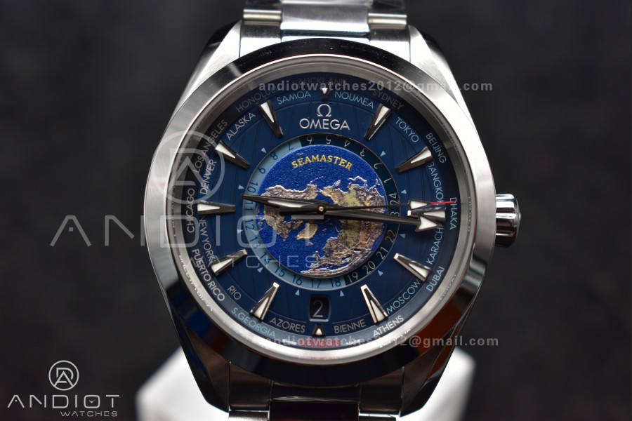 Aqua Terra Worldtimer VSF 1:1 Best Edition Blue Dial on SS Bracelet A8938 Super Clone