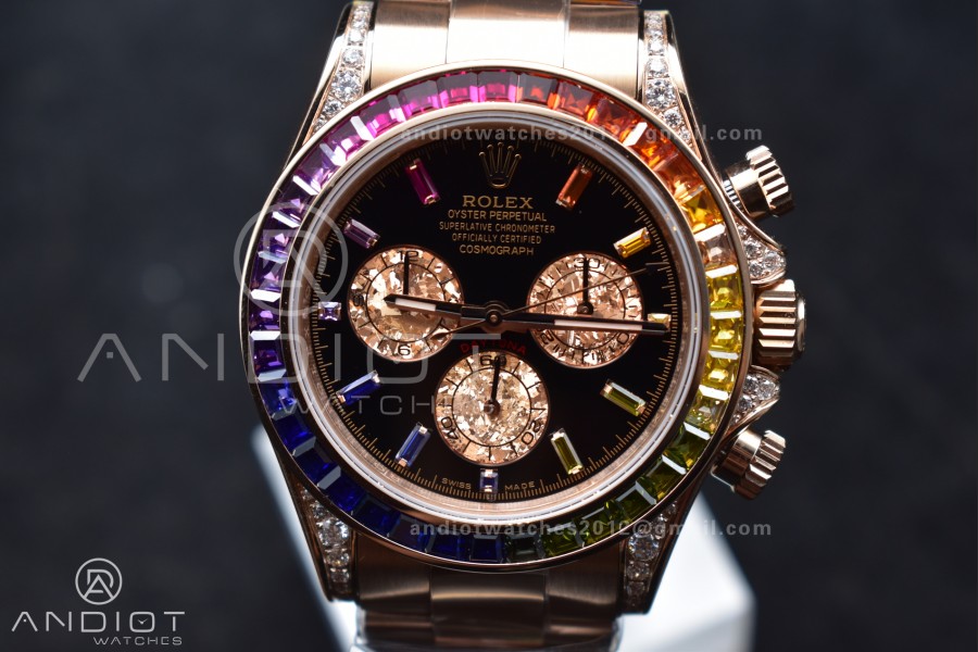 Daytona 116595RBOW Rainbow ZF 1:1 Best Edition Black Diamonds Dial on RG Bracelet SH4130