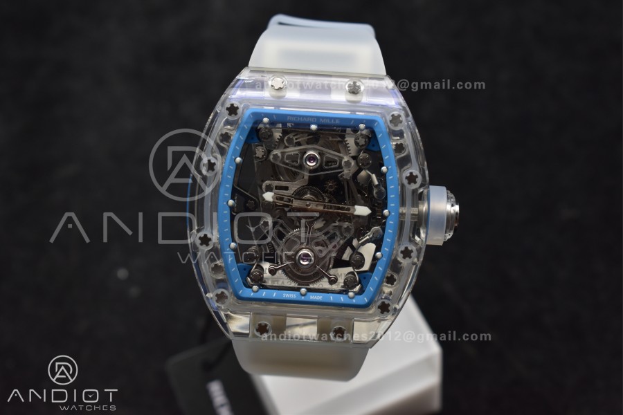 RM56-02 Transparent Tourbillon RMF Best Edition Skeleton Blue Dial on Transparent Rubber Strap