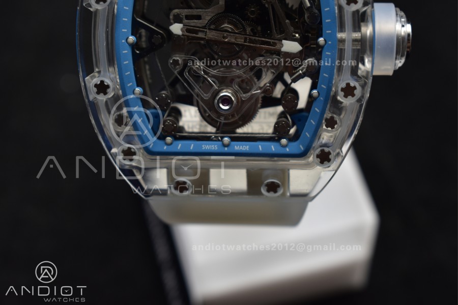 RM56-02 Transparent Tourbillon RMF Best Edition Skeleton Blue Dial on Transparent Rubber Strap