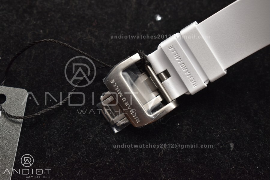 RM56-02 Transparent Tourbillon RMF Best Edition Skeleton Gold Dial on White Rubber Strap