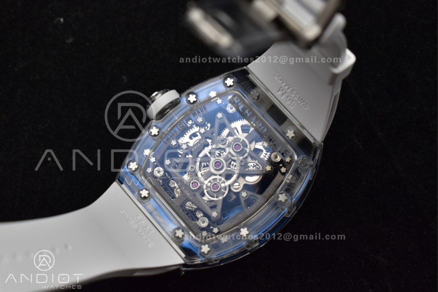 RM56-02 Transparent Tourbillon RMF Best Edition Skeleton Gold Dial on White Rubber Strap