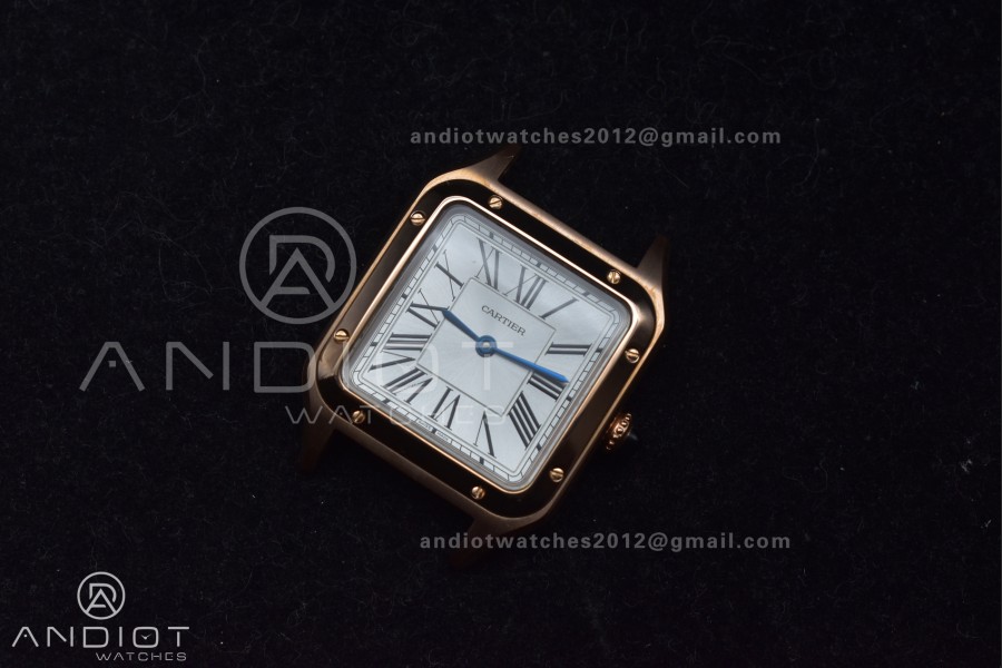 Santos Dumont 27.5mm SS/RG AF 1:1 Best Edition Silver Dial on Black Leather Strap A157
