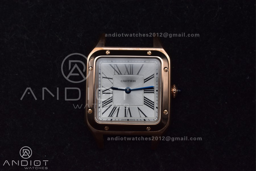 Santos Dumont 27.5mm SS/RG AF 1:1 Best Edition Silver Dial on Black Leather Strap A157