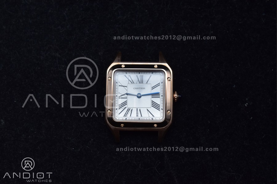 Santos Dumont 27.5mm SS/RG AF 1:1 Best Edition Silver Dial on Black Leather Strap A157