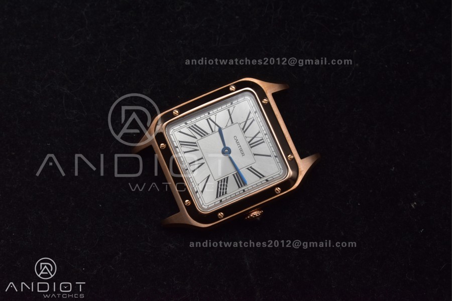 Santos Dumont 27.5mm SS/RG AF 1:1 Best Edition Silver Dial on Black Leather Strap A157