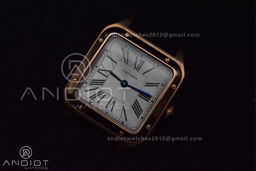 Santos Dumont 27.5mm SS/RG AF 1:1 Best Edition Silver Dial on Black Leather Strap A157