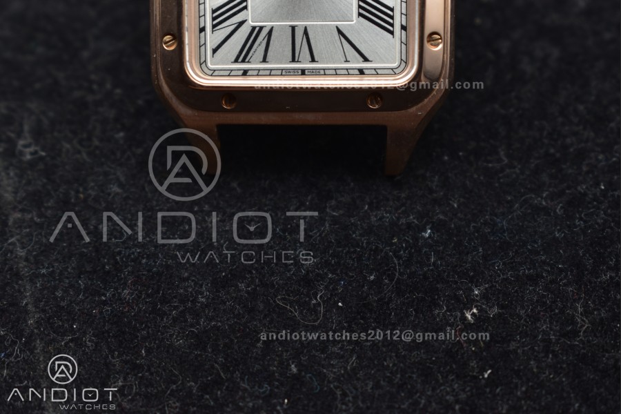 Santos Dumont 27.5mm SS/RG AF 1:1 Best Edition Silver Dial on Black Leather Strap A157