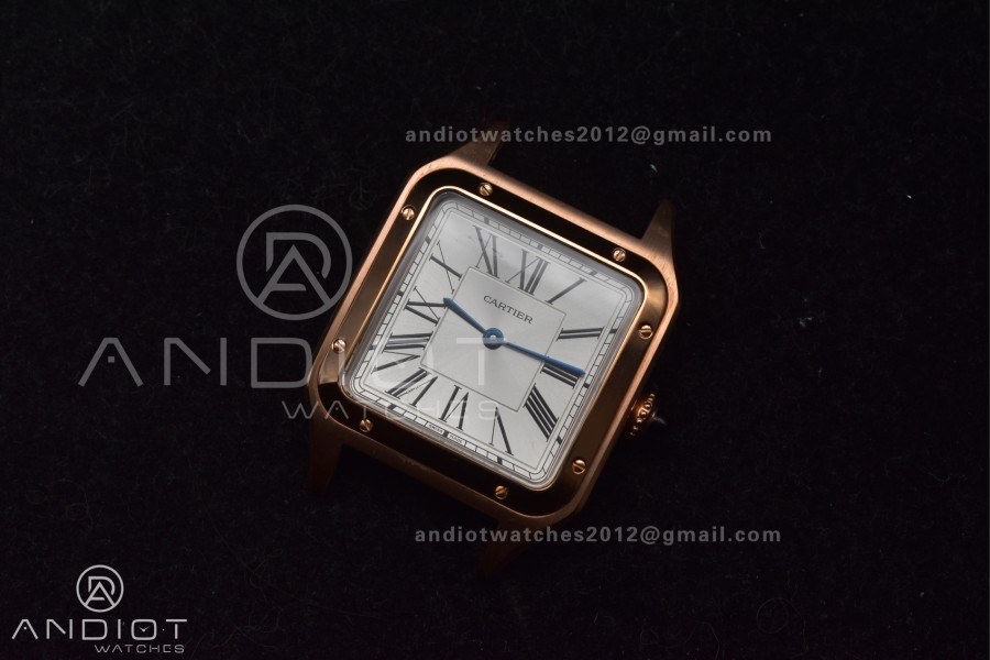 Santos Dumont 31.4mm SS/RG AF 1:1 Best Edition Silver Dial on Black Leather Strap A157
