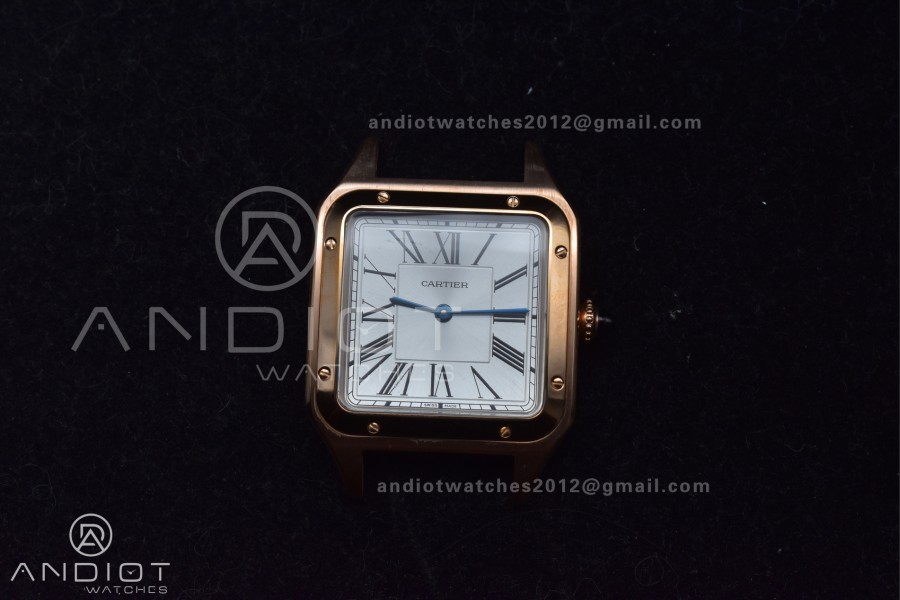 Santos Dumont 31.4mm SS/RG AF 1:1 Best Edition Silver Dial on Black Leather Strap A157