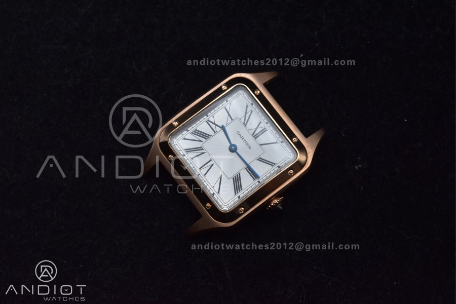 Santos Dumont 31.4mm SS/RG AF 1:1 Best Edition Silver Dial on Black Leather Strap A157