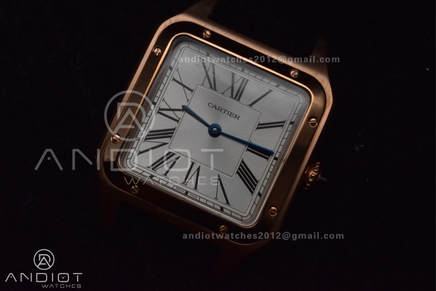 Santos Dumont 31.4mm SS/RG AF 1:1 Best Edition Silver Dial on Black Leather Strap A157