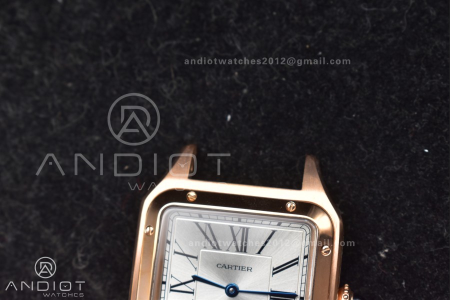 Santos Dumont 31.4mm SS/RG AF 1:1 Best Edition Silver Dial on Black Leather Strap A157