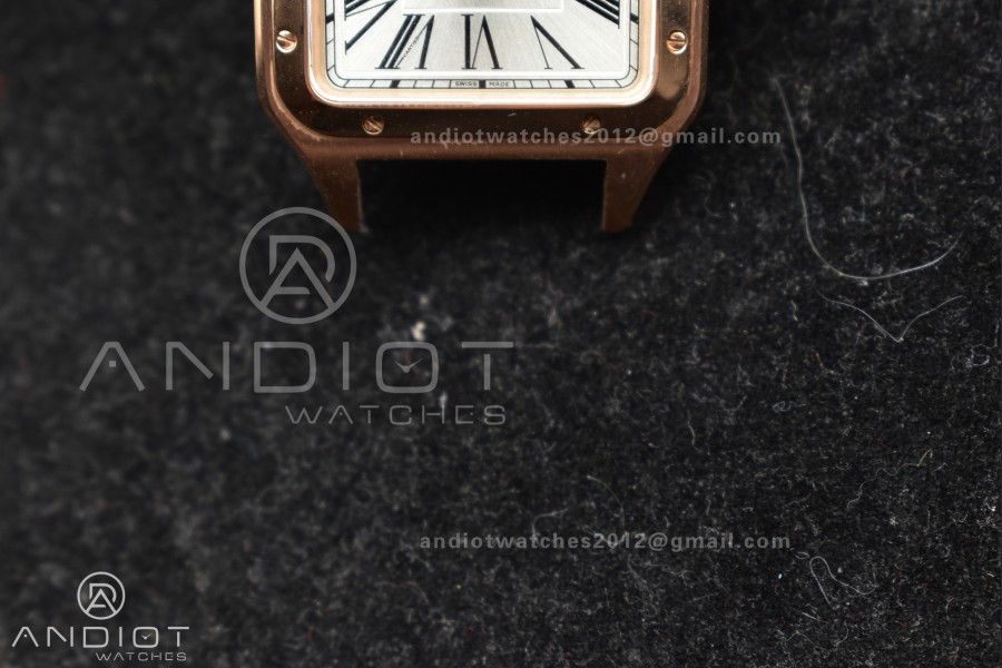 Santos Dumont 31.4mm SS/RG AF 1:1 Best Edition Silver Dial on Black Leather Strap A157